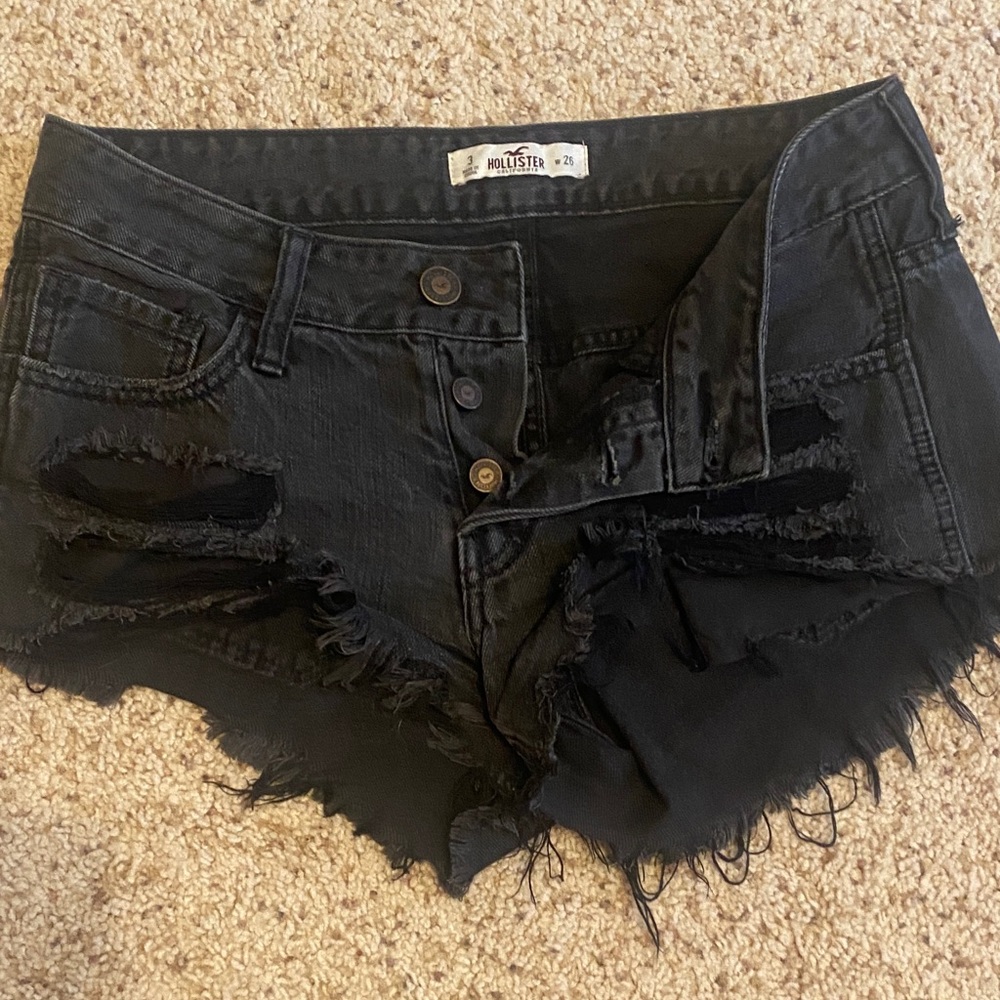 Hollister Women's Black Ripped Jean Shorts